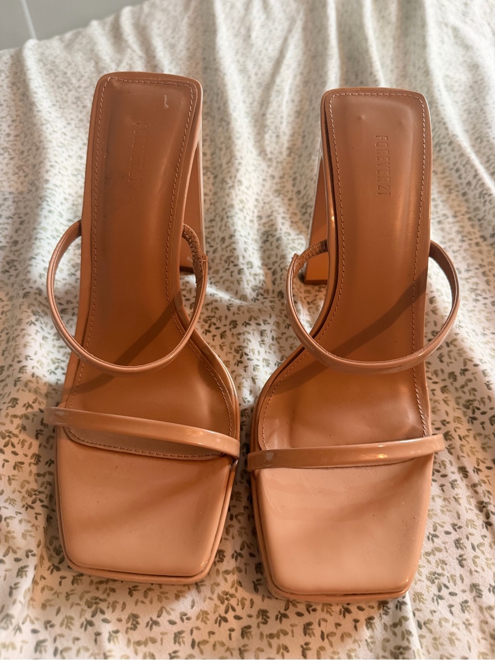 Forever 21 Blush Square-Toe Double-Strap Heeled Sandals